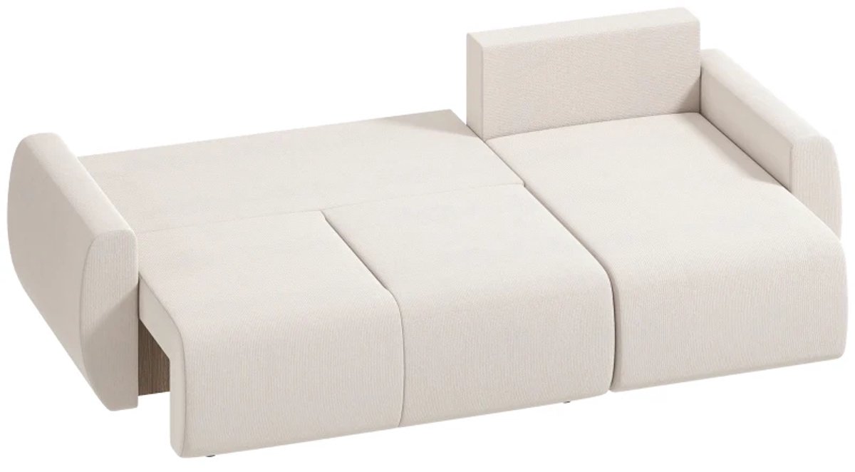 Slaapbank 3-zits - Met omkeerbare chaise longue - L-vormige bank - Velours bekleding - Crèmewit