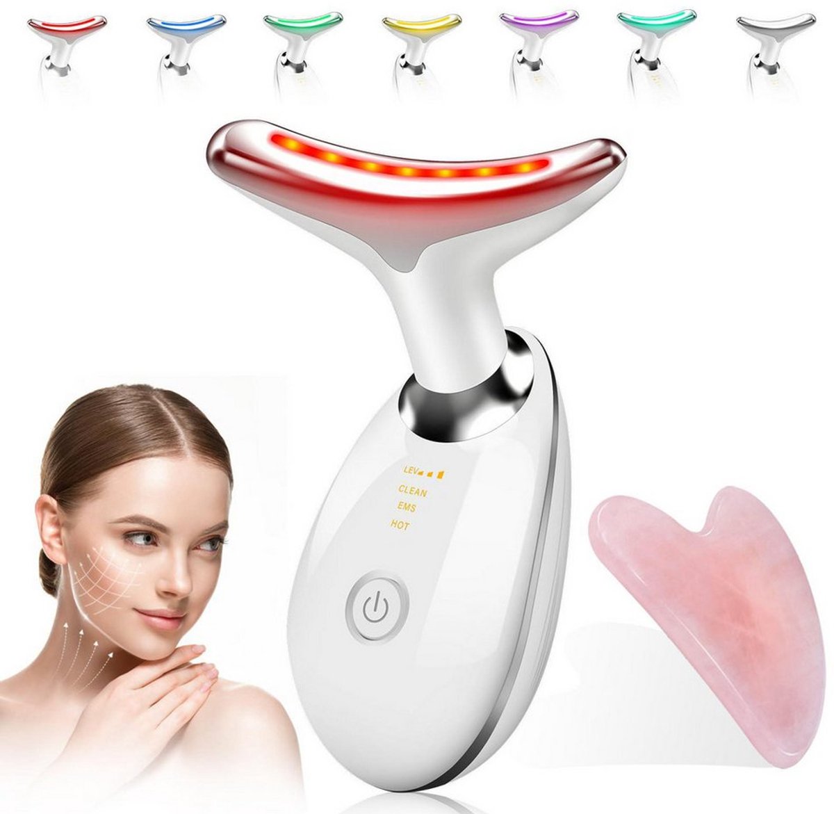 FOSMET Huidverjongingsapparaat - Facelift apparaat - Gua Sha Therapie - Depuff, Contour,Verjong & Anti-Rimpel - Technologie - Infrarood Lichttherapie EMS Rimpel Red Light Therapy Gezicht Massage - Inclusief Gua Sha - Voor Alle Huidtypes