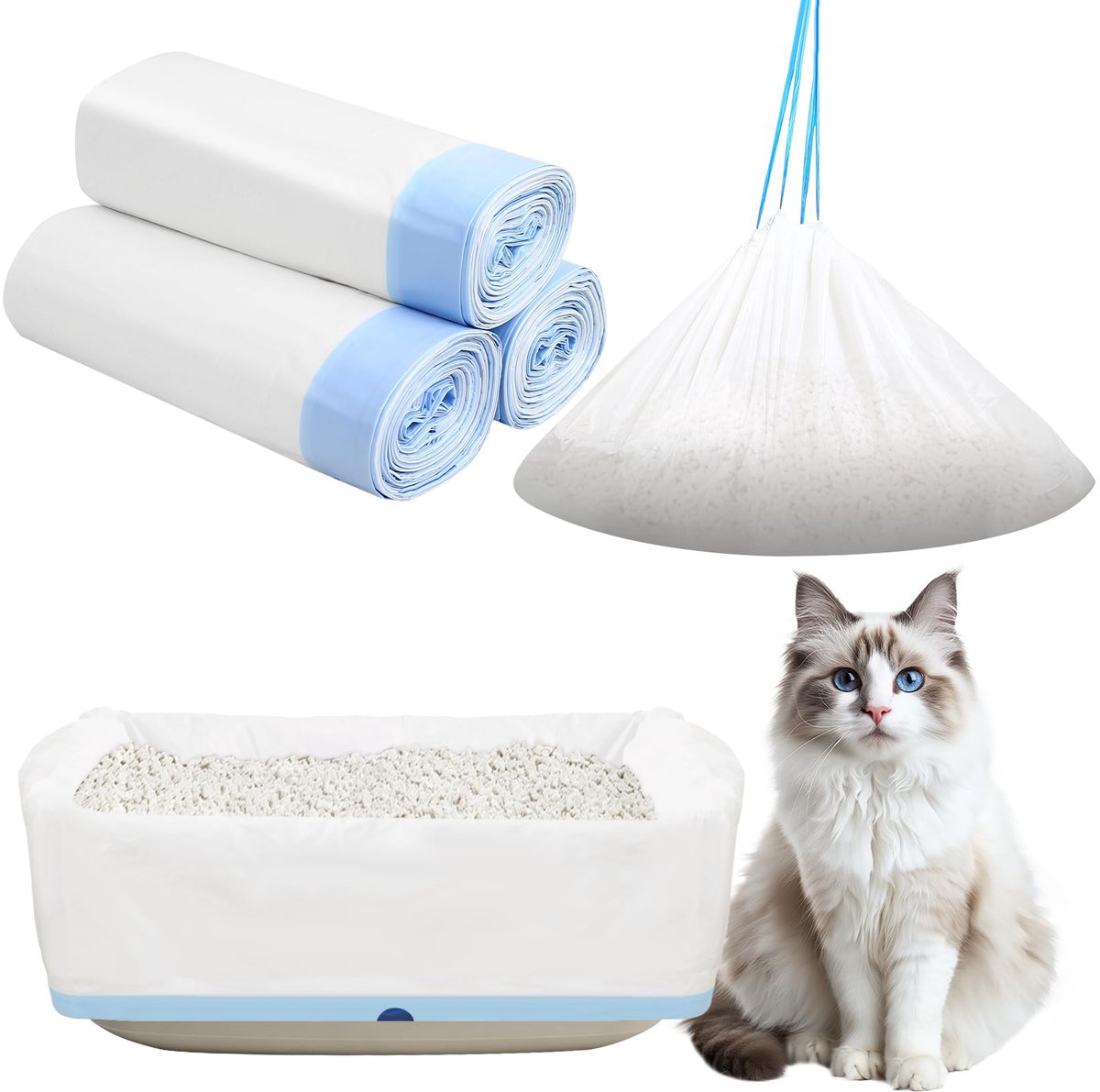 SiGuLiKeJi 30 stuks zelfreinigende kattenbakzakken, kattenbakvulling met trekkoord, navulzakken voor kattenbakvulling - ShopVlot
