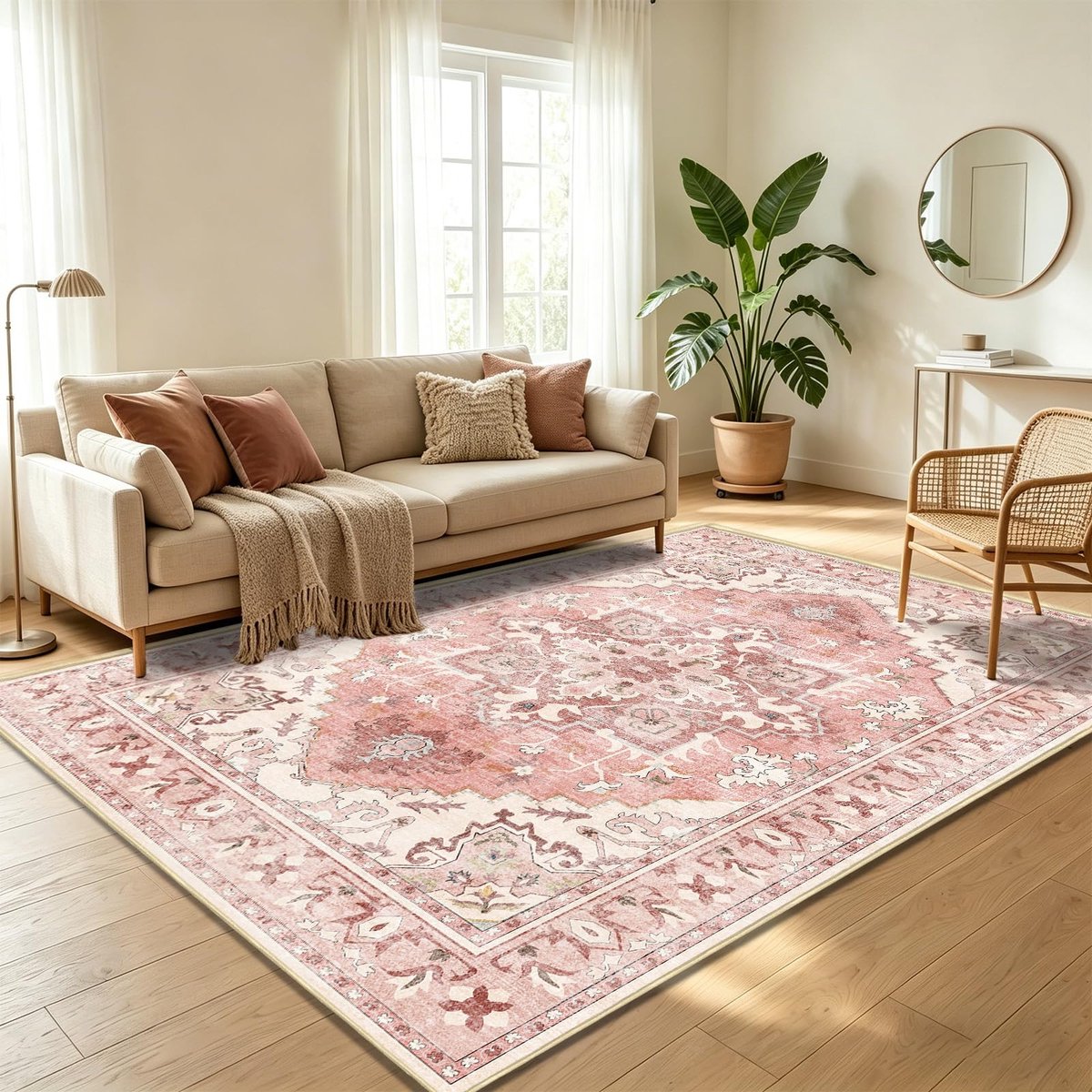 WUTONG OostersTapijt Vloerkleed,Kortpolig,Machinewasbaar,Antislip,120x160cm,Zachtroze,Geschikt voor Slaapkamer & - ShopVlot