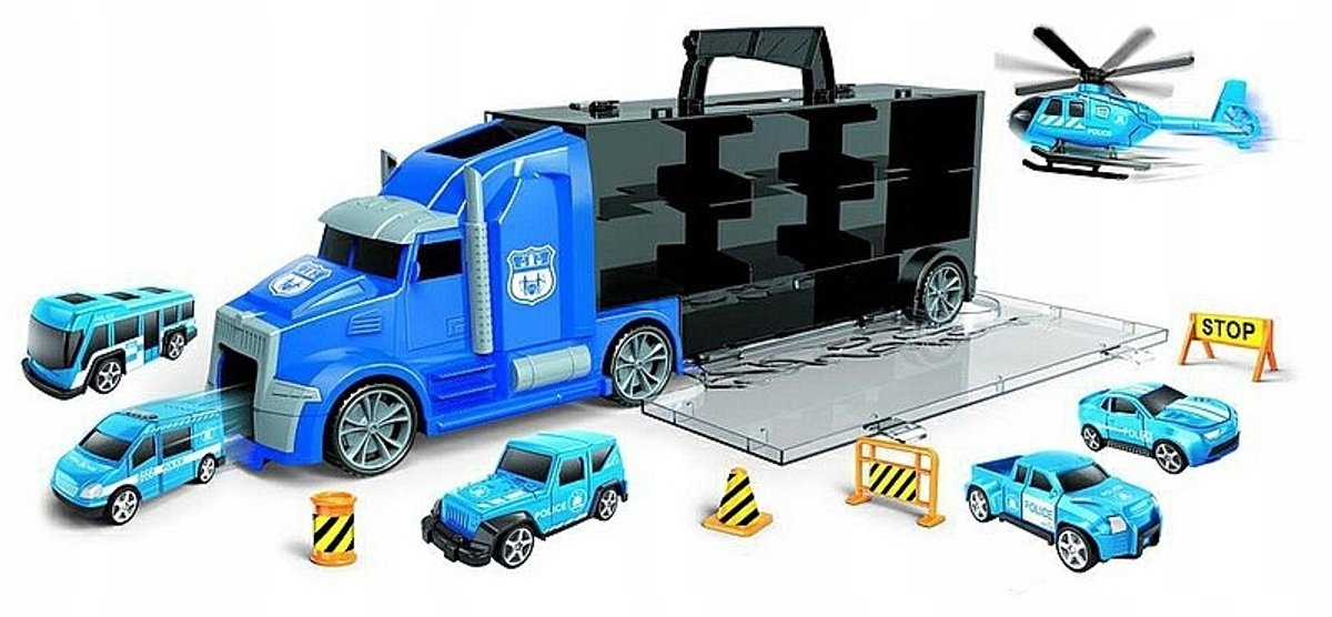 Politiewagen set met trailer lanceerder en 6 voertuigen
