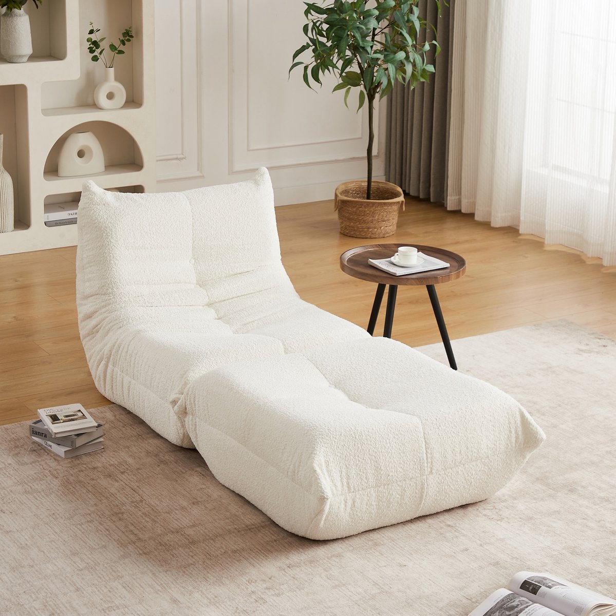 MIVRAY Zitzak 185 x 94 x 71 cm Met Hoge Rugleuning En Voetensteun Voor Woonkamer, Slaapkamer En Speelkamer Van Chenille Beige
