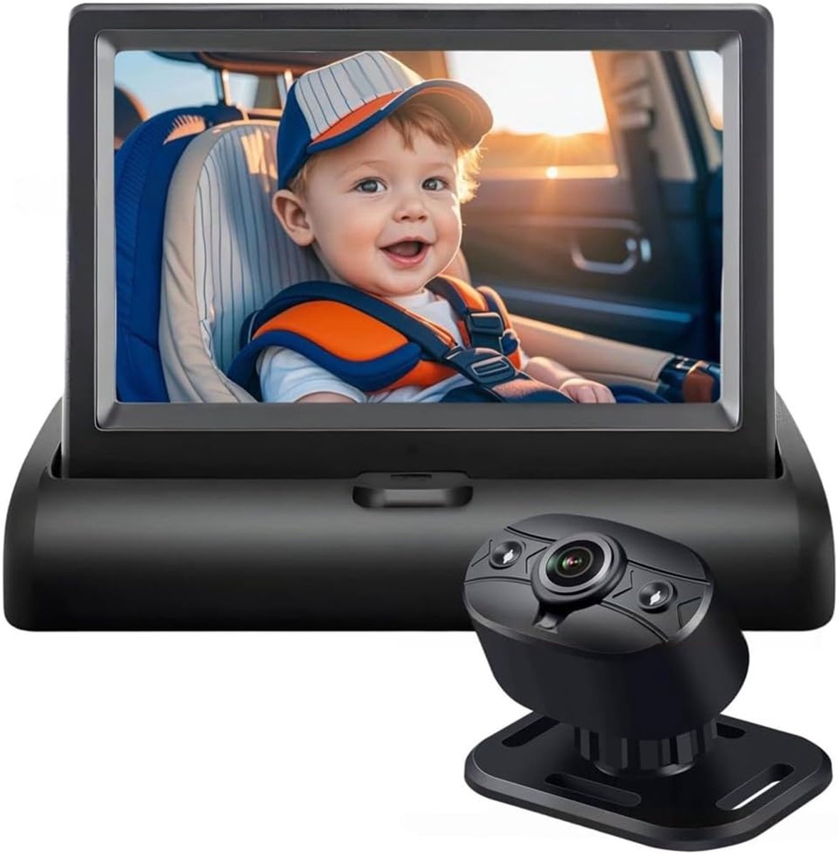 4,3-inch babydisplay voor in de auto met nachtzichtcamera, geschikt voor gebruik op de achterbank, waarmee u baby's en kinderen vanuit de achteruitkijkspiegel in de gaten kunt houden.