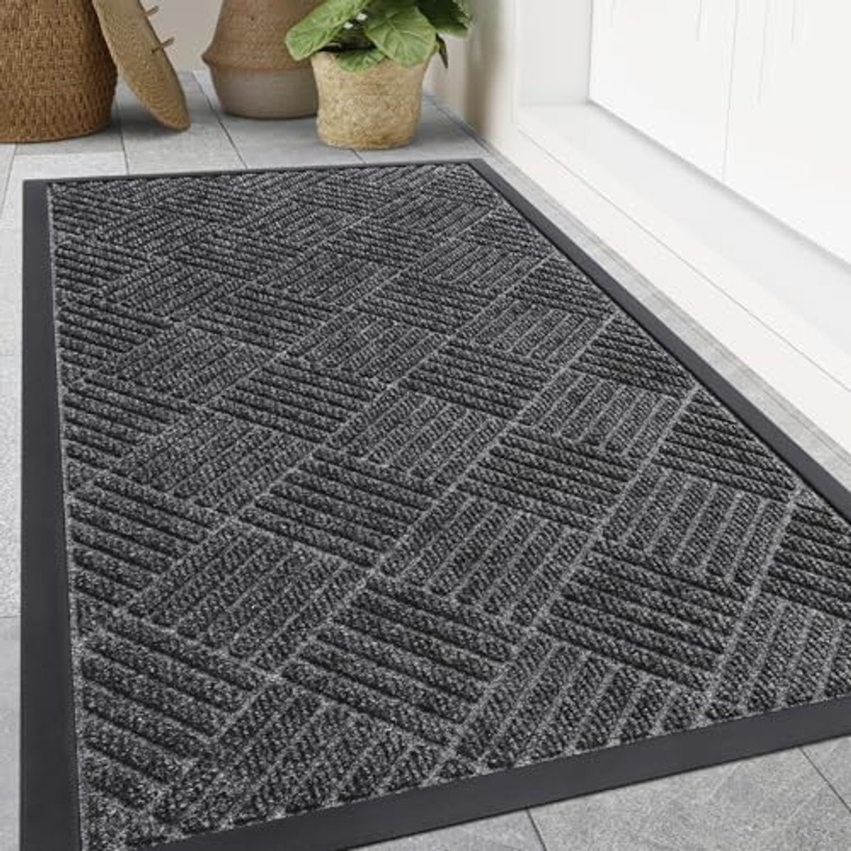 Homaxy - Deurmat - Binnen- en buitengebruik natuurlijke rubberen deurmat - Anti-slip en vuilafstotend -grijs - 81.5x119.5cm
