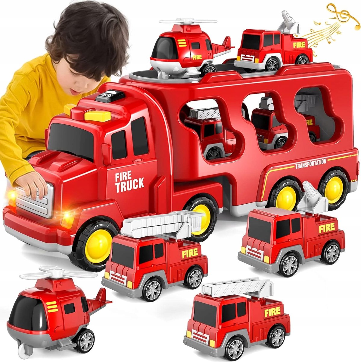 Brandweerauto Set - Brandweerwagen - 7-in-1 Brandweerauto Speelgoed - ABS - Inertie - met Licht en Geluid - Rescue - Kinderspeelgoed - Voor Kinderen 2-7 Jaar - Educatief Cadeau