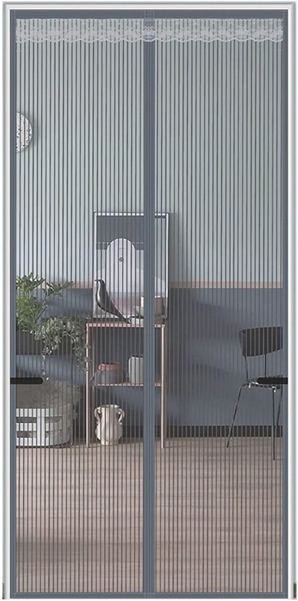 Magnetisch insectenwerend horgaas, verkrijgbaar in diverse maten – geschikt voor balkon- en terrasdeuren – boren is niet nodig80*210，Grijze strepen