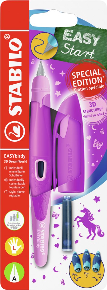 STABILO EASYbirdy 3D DreamWorld - Ergonomische Vulpen - Roze - A Punt Voor Linkshandigen