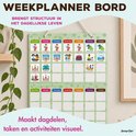 Tableau planificateur hebdomadaire avec des images d'activités pour chaque jour de la semaine.