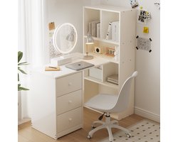Hoekbureau - met hoekopstelling en laden en opbergruimte - wit - afmetingen 117 x 63 x 135 cm - materiaal hout - voor een praktische werkplek