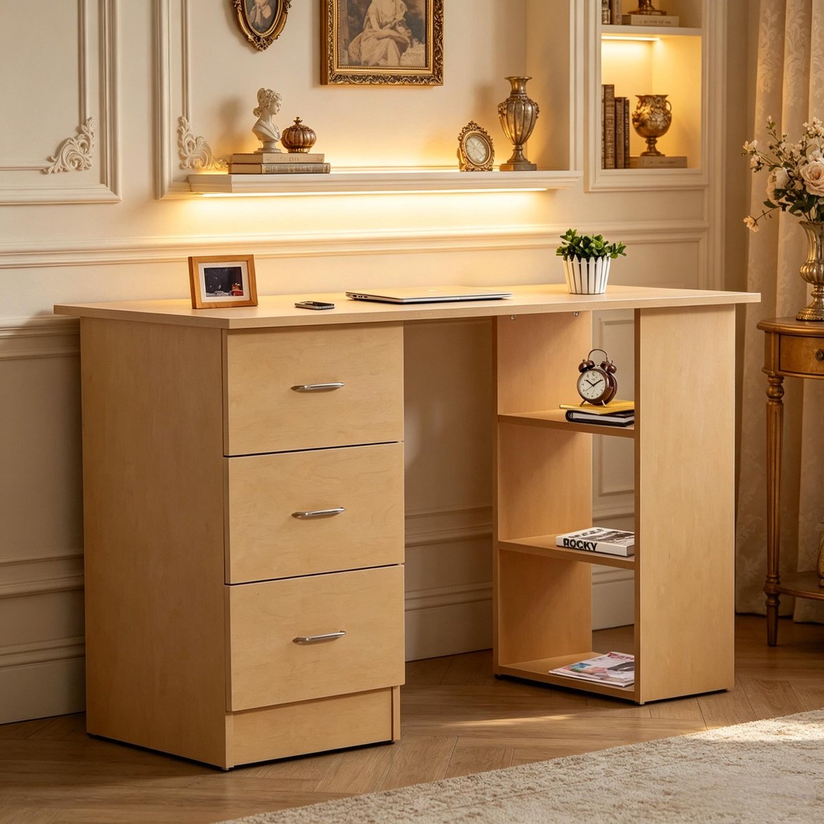 Bureau - met laden en opbergruimte - hout - afmetingen 120 x 49 x 72 cm - materiaal mdf - voor een praktische en georganiseerde werkplek