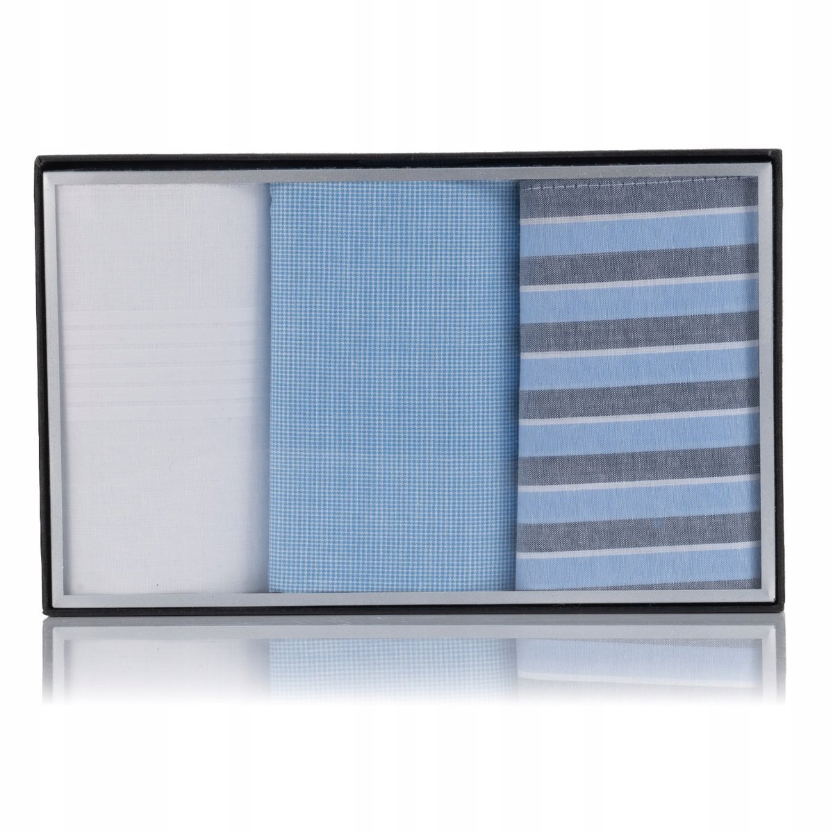 Lindenmann Heren Zakdoeken Katoen 3-Pack - Blauw/Wit Geruit & Gestreept