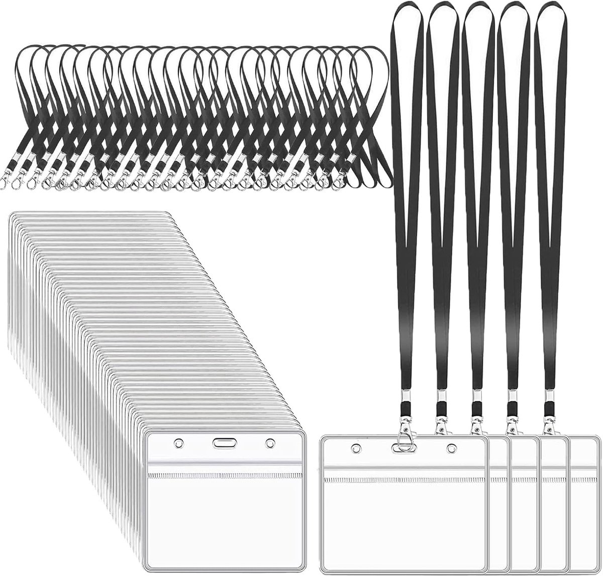 Lanyards met Kaarthouder 50 Stuks - Zwart - Duurzaam PVC - Ideaal voor ID Kaarten - ShopVlot