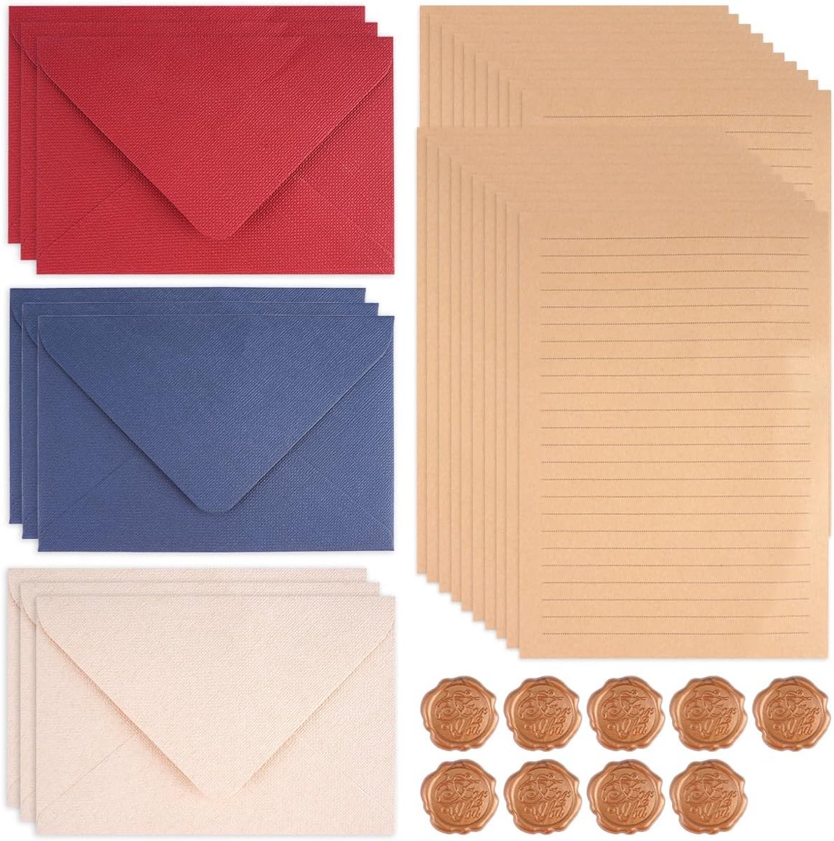 Vintage briefpapier en enveloppen set - 38 stuks - linnen structuur - perfecte manier om je gevoelens te delen - ShopVlot