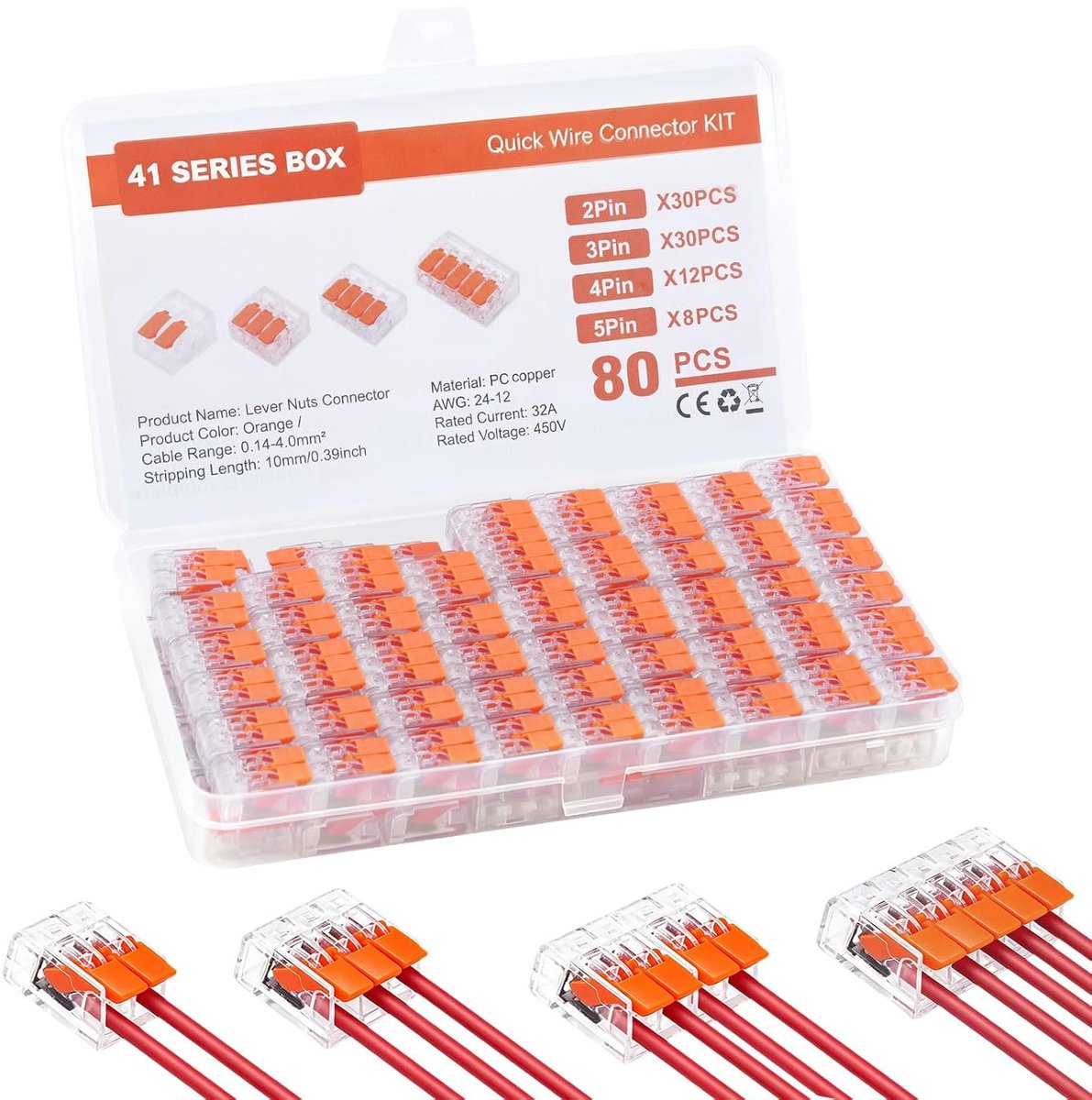 hefboomklemmenset 80 stuks - 2/3/5-polig - snelklemmen - ideaal voor elektrische installatie - ShopVlot