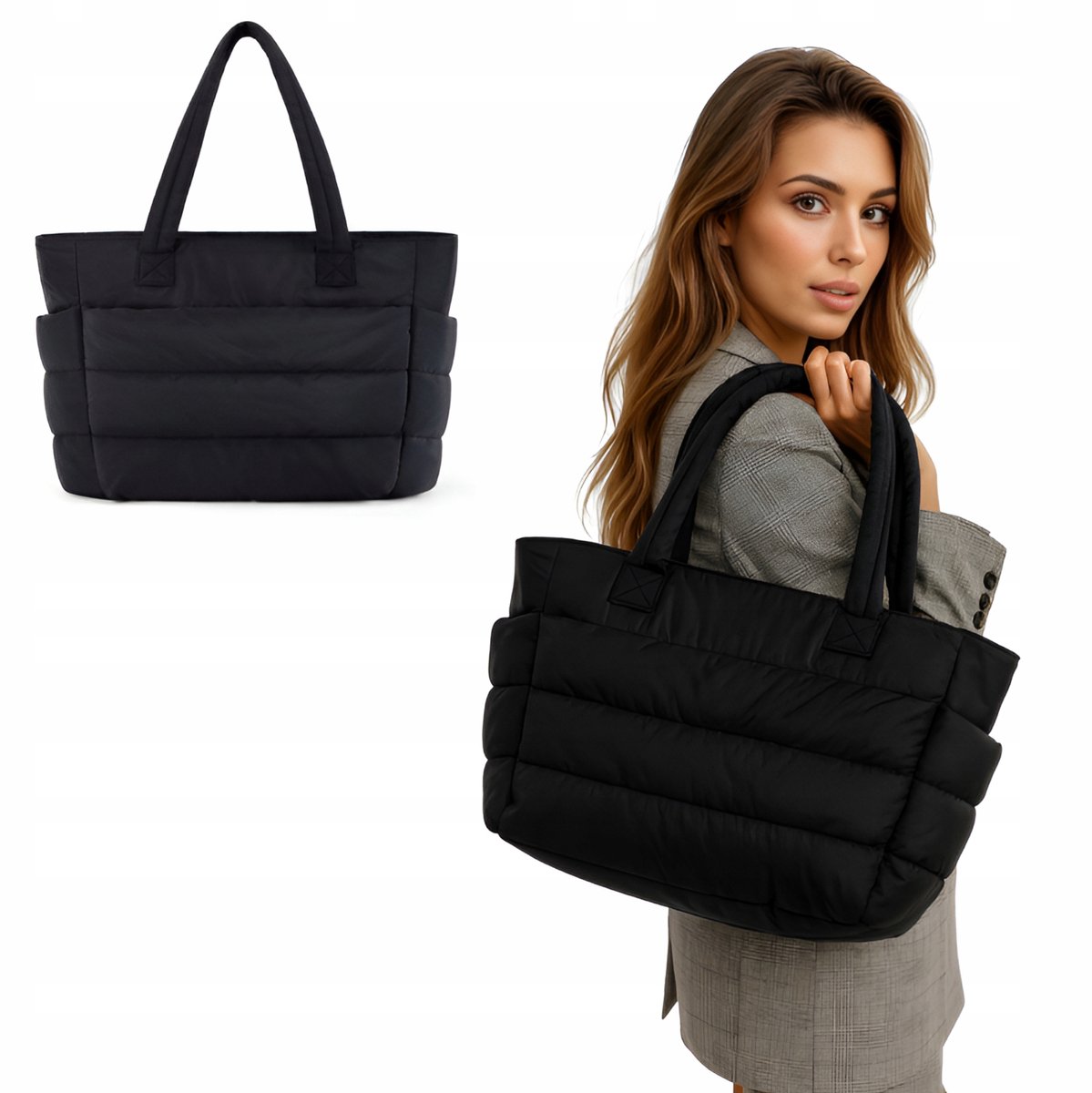 Ruime Zwarte Reistas Handtas Schoudertas Nylon & Polyester