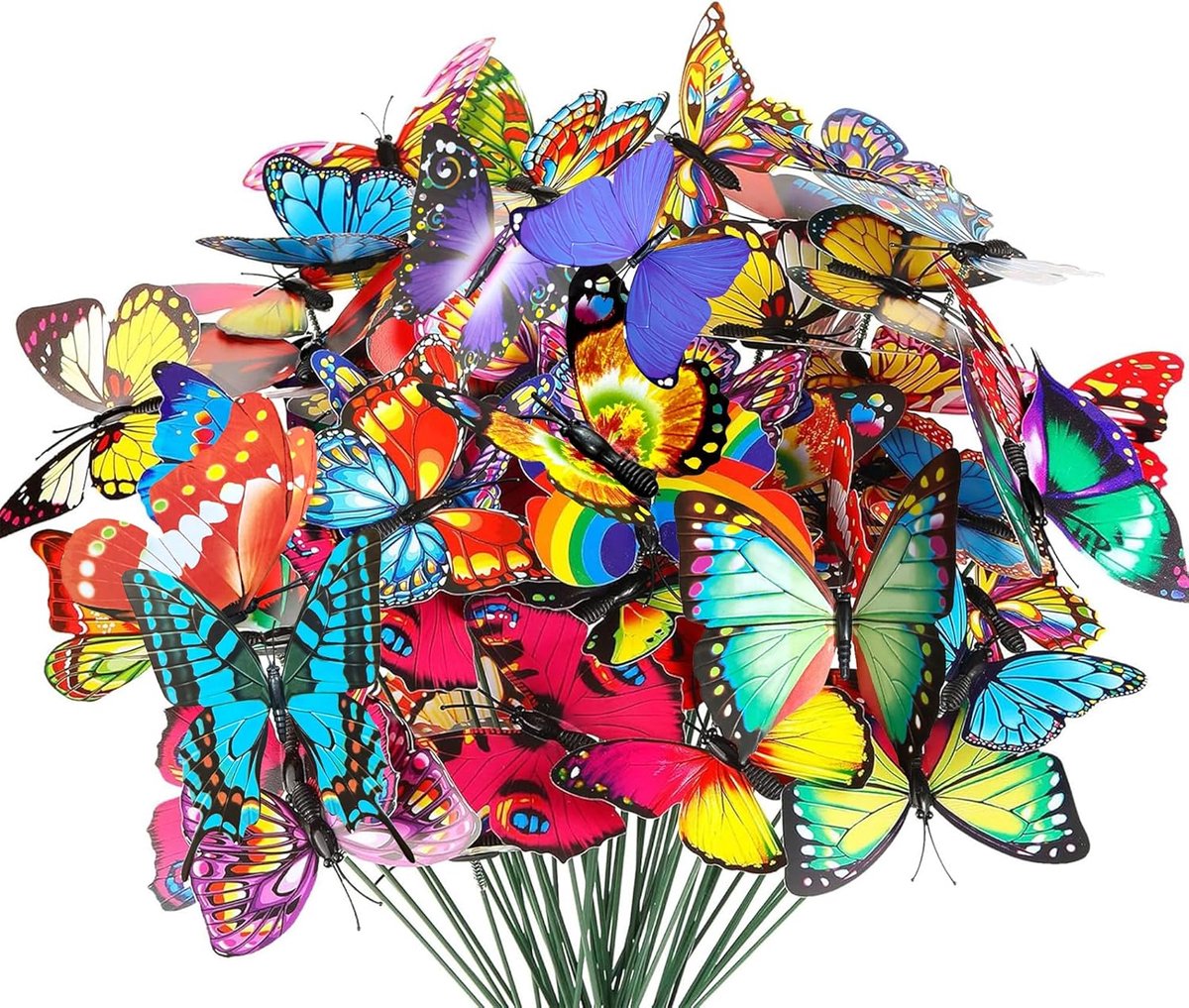 Butterfly decoration stakes 7cm - 60 stuks - 6 kleuren - voor binnen en buiten - vrolijke tuin decoratie - ShopVlot