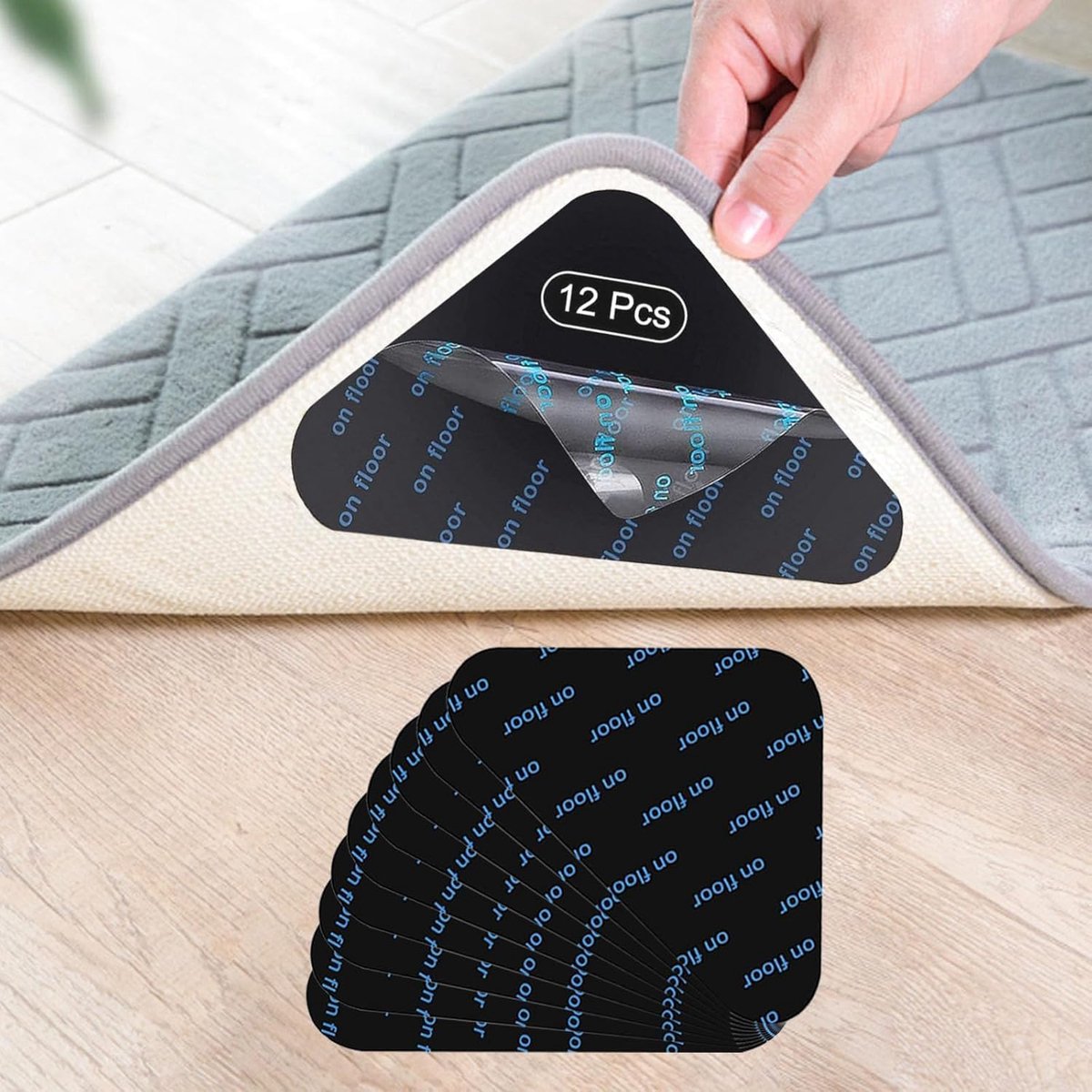Tapijtgrijpers 12 stuks - wasbare anti-krul pads - dubbelzijdig antislip - houdt tapijten op hun plaats - ShopVlot