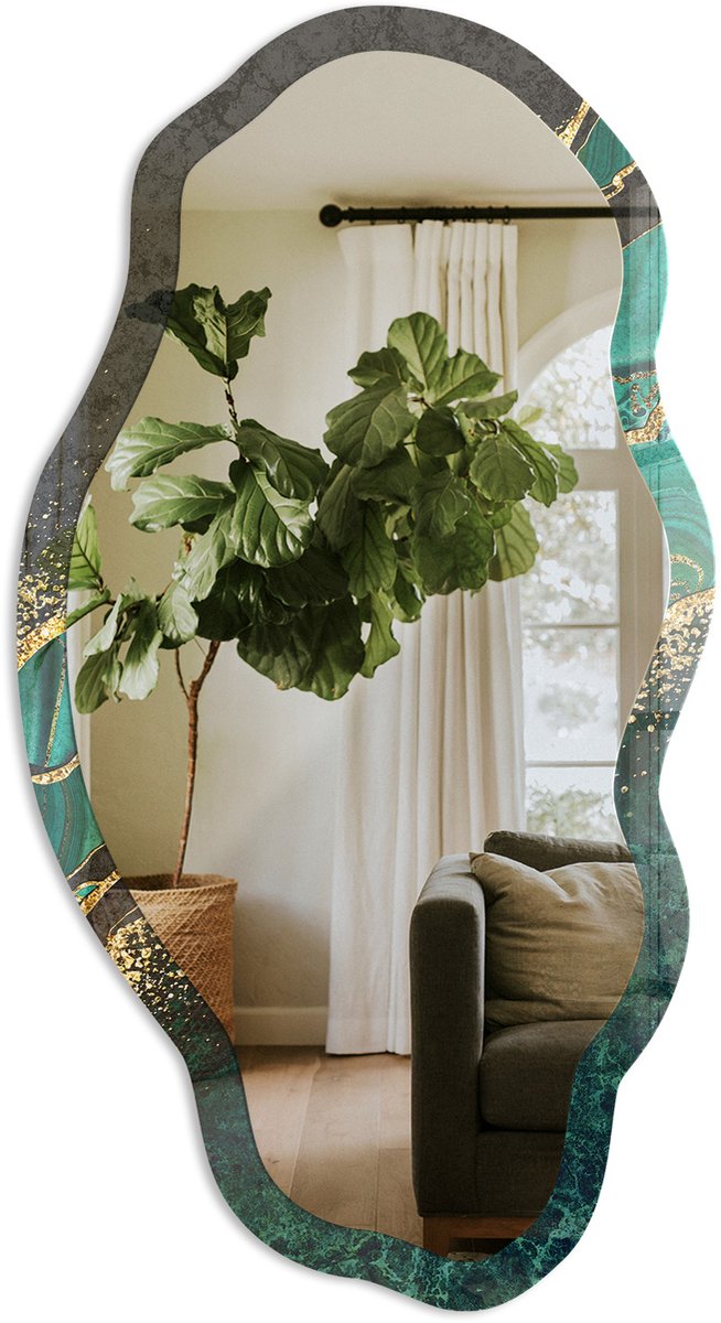 TULUP Groene Strepen Spiegel - Groen Strakke Rechthoekige Spiegel - Organische Spiegel - Woonkamer, Kantoor, Slaapkamer - Abstract - 45x90 cm - Totale afmeting 52x97 cm Groene Zones, Groen