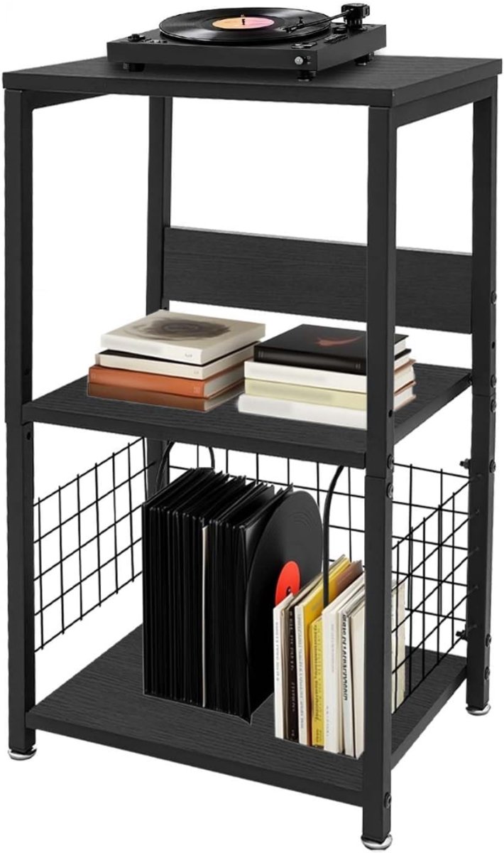 SNJY® Platenspeler Meubel - Platenspeler Kast - LP Houder - Platenhouder - 30D x 40B x 65H cm - Zwart