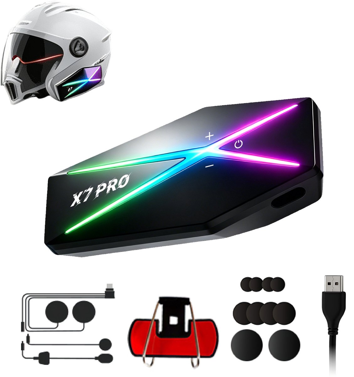 Namajunas - Bluetooth Motorhelm Headset - Motor Communicatiesystemen - 1150 mAh - Bluetooth 6.0 - Slimme Ruisonderdrukking - Gesprekken Tussen Verschillende Merken - Intercom - IPX5 Waterdicht - Met 2 IN 1 Microfoon - Voor Alle Motorhelmen - Cadeaus