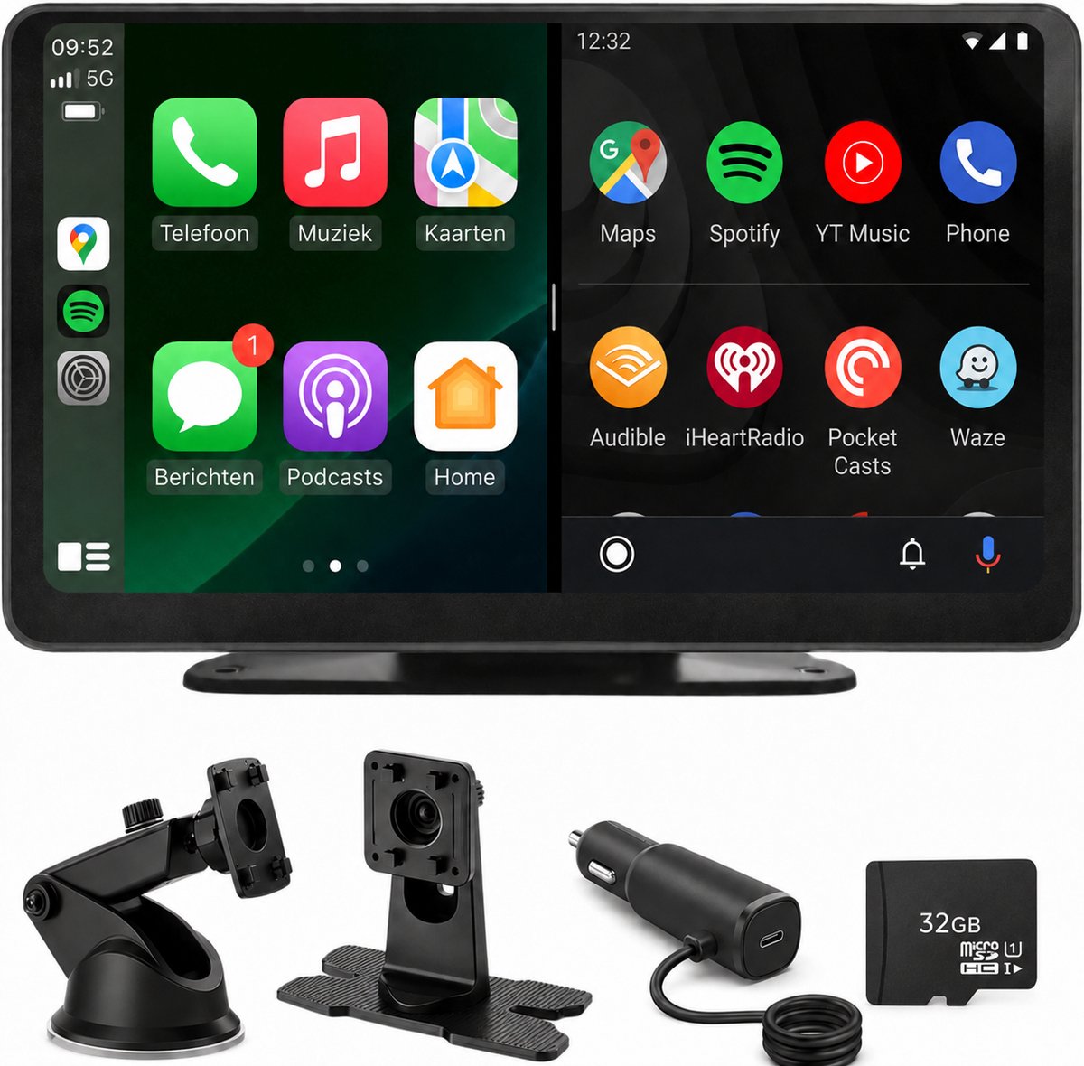 Yarvu ® Geschikt voor CarPlay Scherm 7 Inch – Geschikt voor Android Auto Scherm + 32GB Micro SD - Draadloos - Navigatiesysteem Auto – Auto Scherm – Universeel – Met Touchscreen - Draadloos