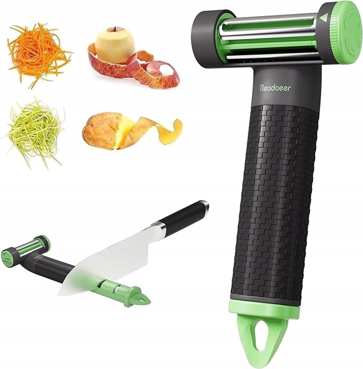 3-in-1 Groente & Fruitmes met Messenslijper - Roestvrij Staal
