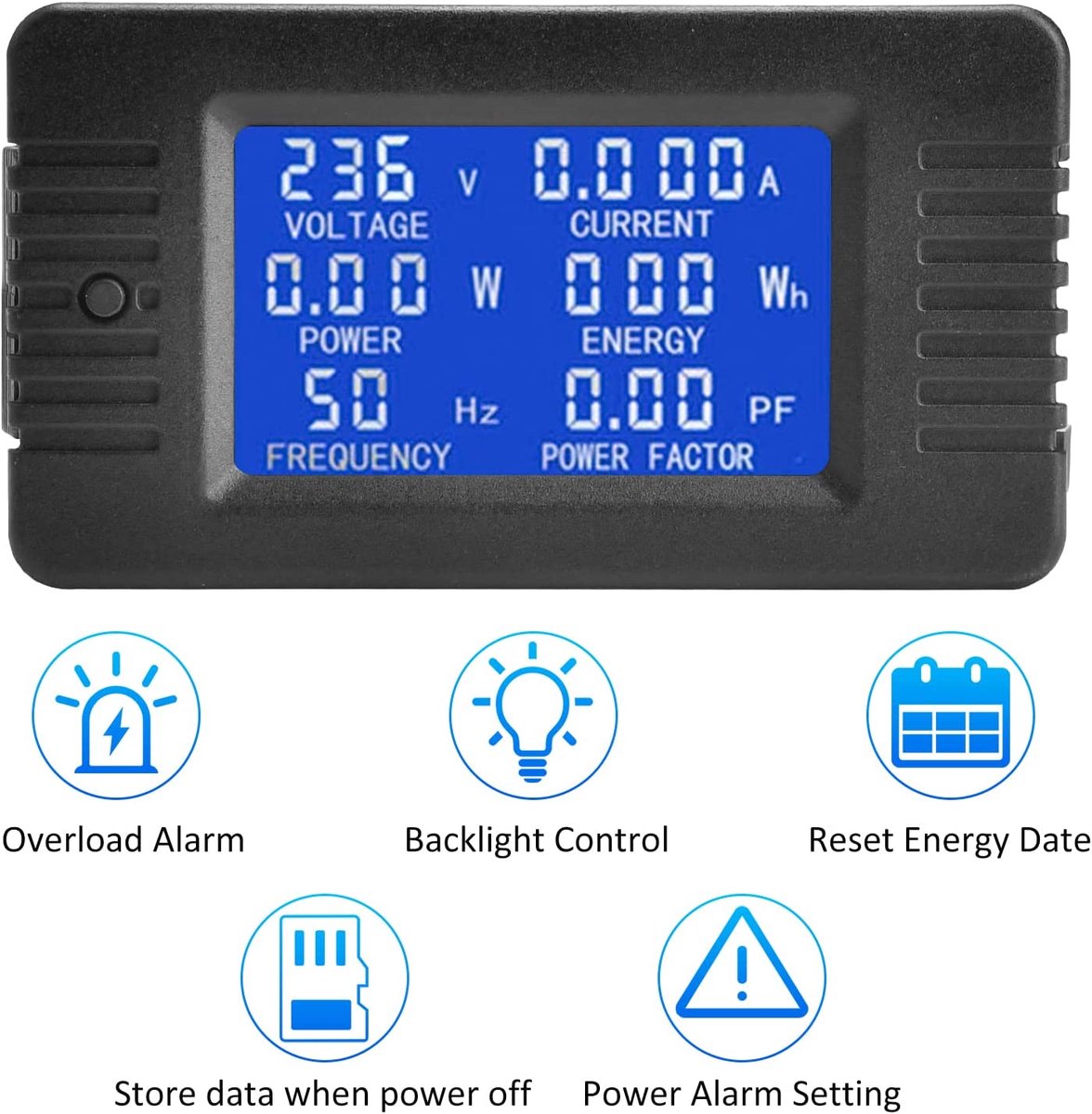 Digitale multimeter - Multifunctionele wisselstroommeter - 80-260V - Stroomtransformator (100A) - Stroommonitor - LCD-display - Hoofdeenheid + gesloten type - Zwart