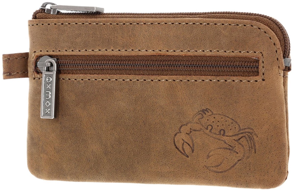 oxmox Leren sleutelgeval Leather Keyholder Crab 2.0 Embossed Vintage Light Brown bruine