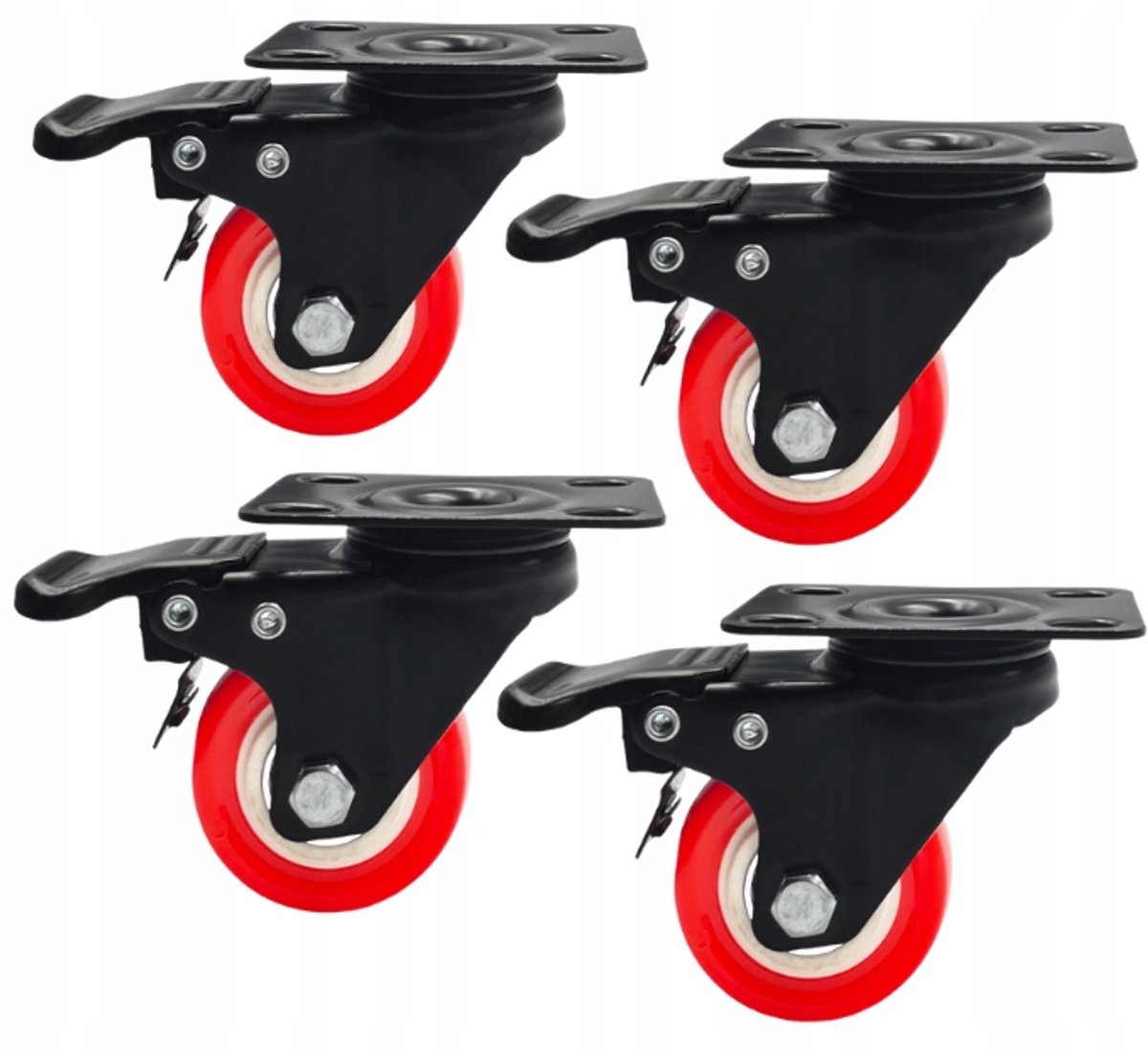 4x Zwenkwielen 50mm met Rem, 40kg Draagvermogen, PVC