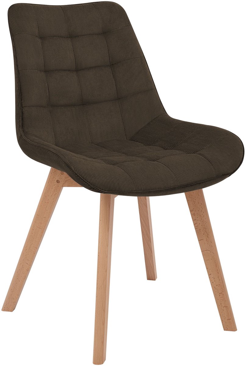 CLP Brook Eetkamerstoel - Houten Onderstel - 150 kg - Cord - Ribstof/bruin