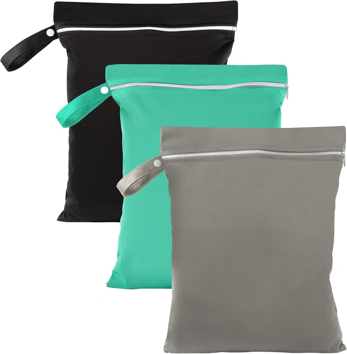 Wasnetjes met ritssluiting - Grijs, Groen en Zwart - 30 x 40 cm - Waterdichte Nat- en Droogzakken voor Luiers en Zwemkleding