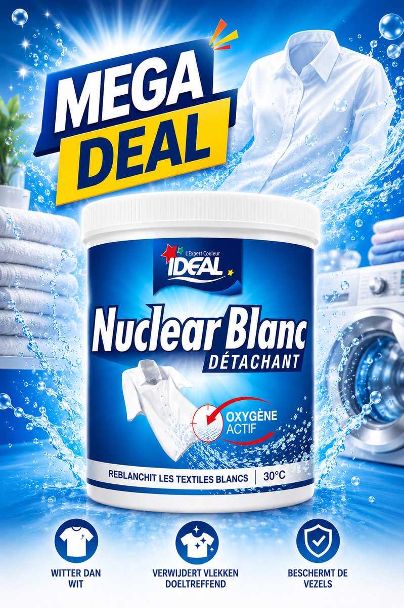 Ideal Nuclear Blanc - Vlekverwijderaar voor Witte Was - Actieve Zuurstof - 450 g