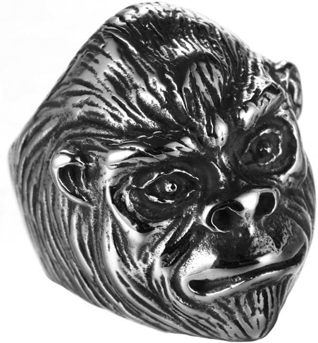 Pamtier mens stainless steel vintage monkey man head ring silver black animal chimpanzee band,Stainless steel,Gemstone - ShopVlot