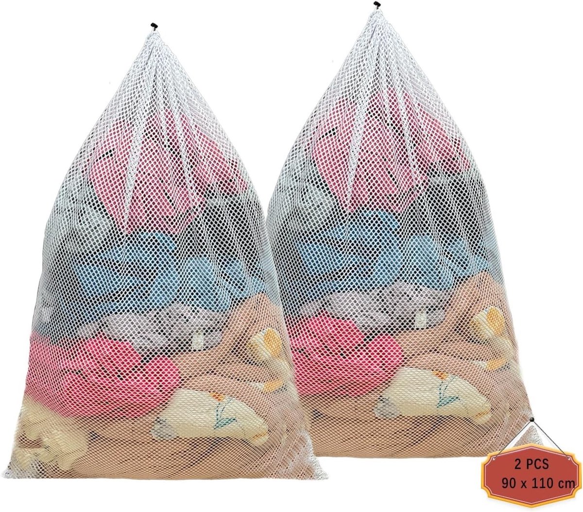 Wasnetjes met ritssluiting - Wit - 90 x 110 cm - Mesh Waszakken met Trekkoordsluiting - Voor Delicate Was