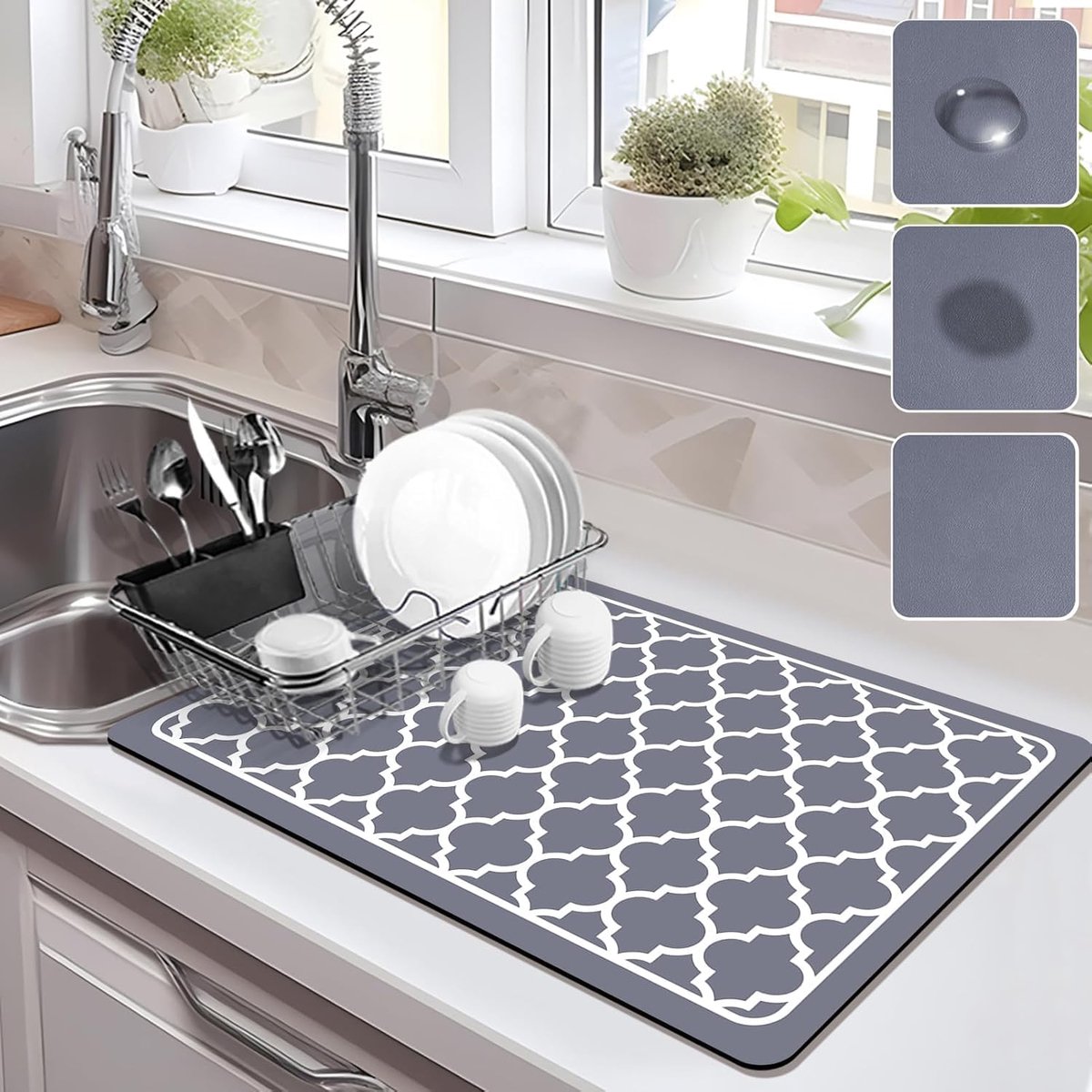 Drying Mat for Kitchen Countertops, Coffee Mat Hide Stain Rubber Backing Absorbent Dish Drying Mat, Super Absorbent - ShopVlot