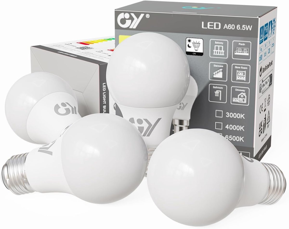 Sensor lampjes met bewegingsmelder - Koud wit 6500K - 4 stuks - LED 6,5W met E27 fitting - Energiezuinige verlichting