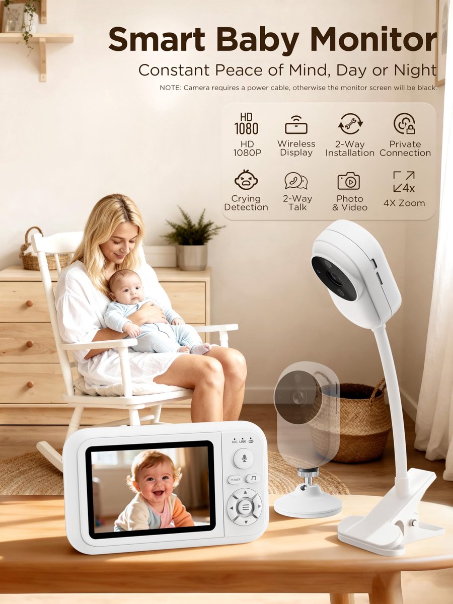 Babyfoon camera 1080p - zonder wifi - nachtzicht - veilig toezicht op je baby - ShopVlot