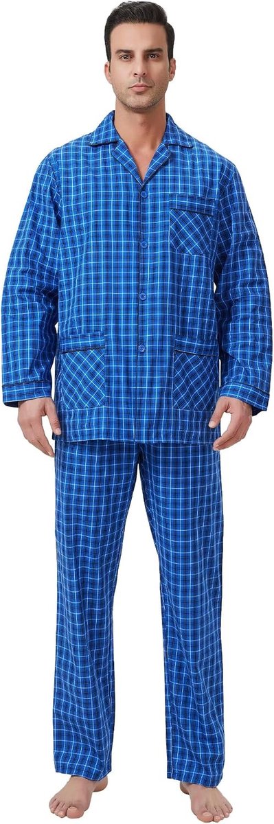 Men Cotton Pajamas Set For Men 2 Piceces Plaid Comfy Sleepwear PJS With Pockets Multicolor - ShopVlot