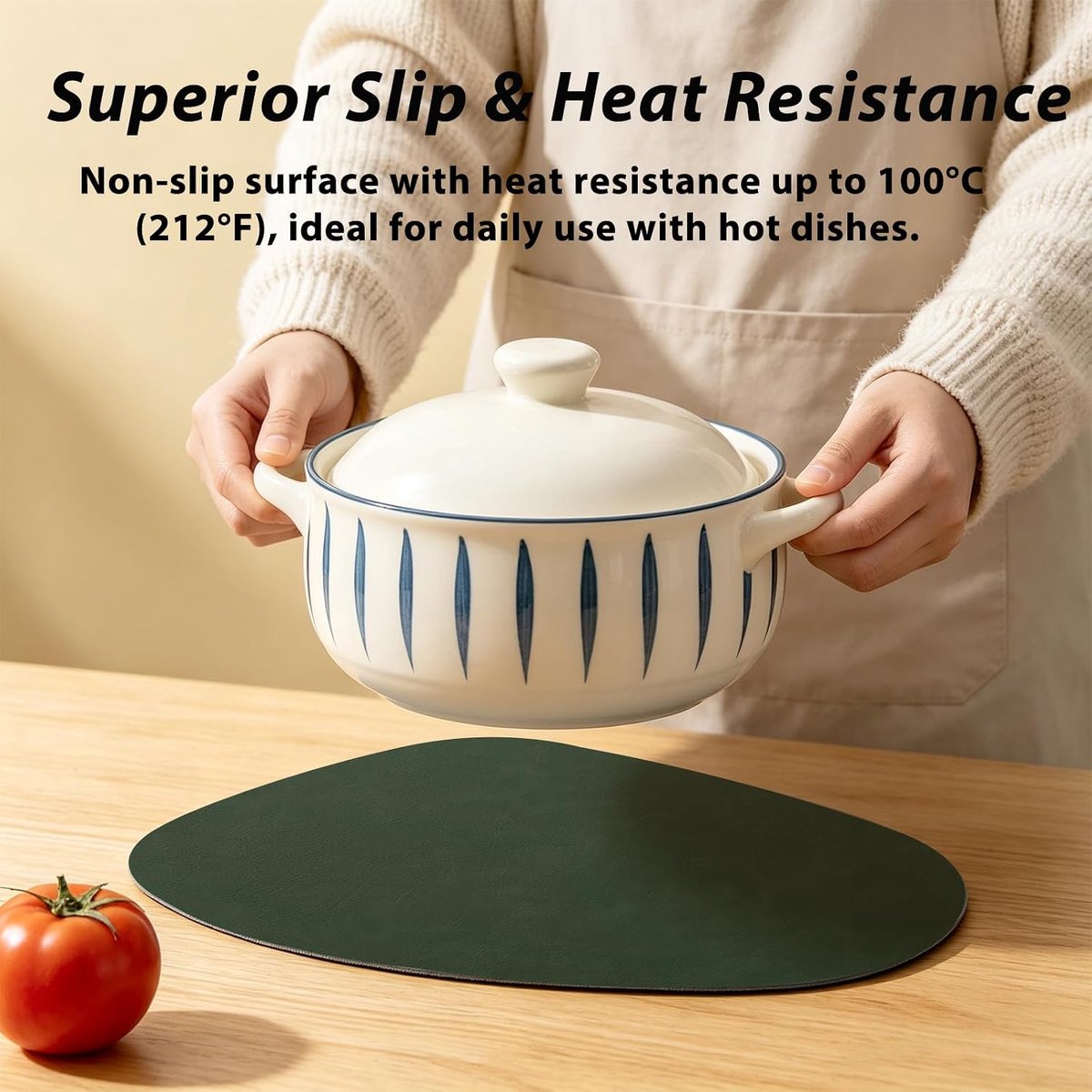 HaruYo Waterproof Heat Resistant Placemats, Set of 6 PU Leather Teardrop Table Mats, Double-Sided Reversible and - ShopVlot