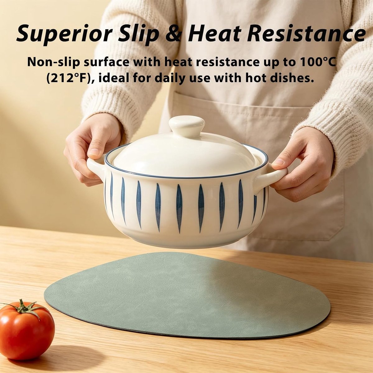 HaruYo Waterproof Heat Resistant Placemats, Set of 6 PU Leather Teardrop Table Mats, Double-Sided Reversible and - ShopVlot