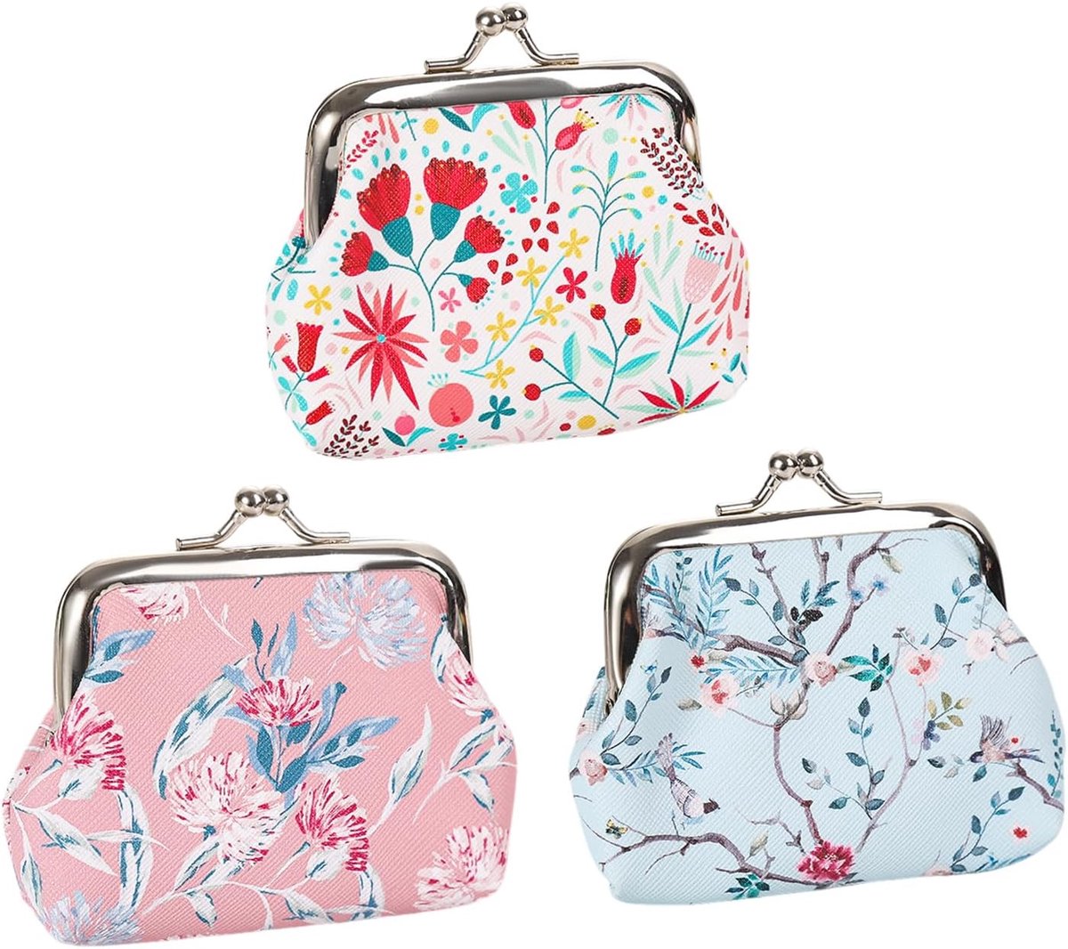 3 stuks mini-muntenportemonnee, bloemenprint, prachtige en stijlvolle, multifunctionele opbergtas, comfortabele - ShopVlot