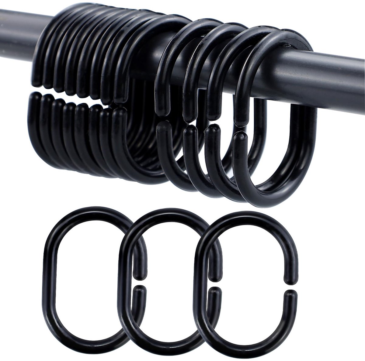 ZCYKJ 12 stuks badkamer douche venster staaf plastic douchegordijn ring haak schuifgordijn ring (zwart) - ShopVlot