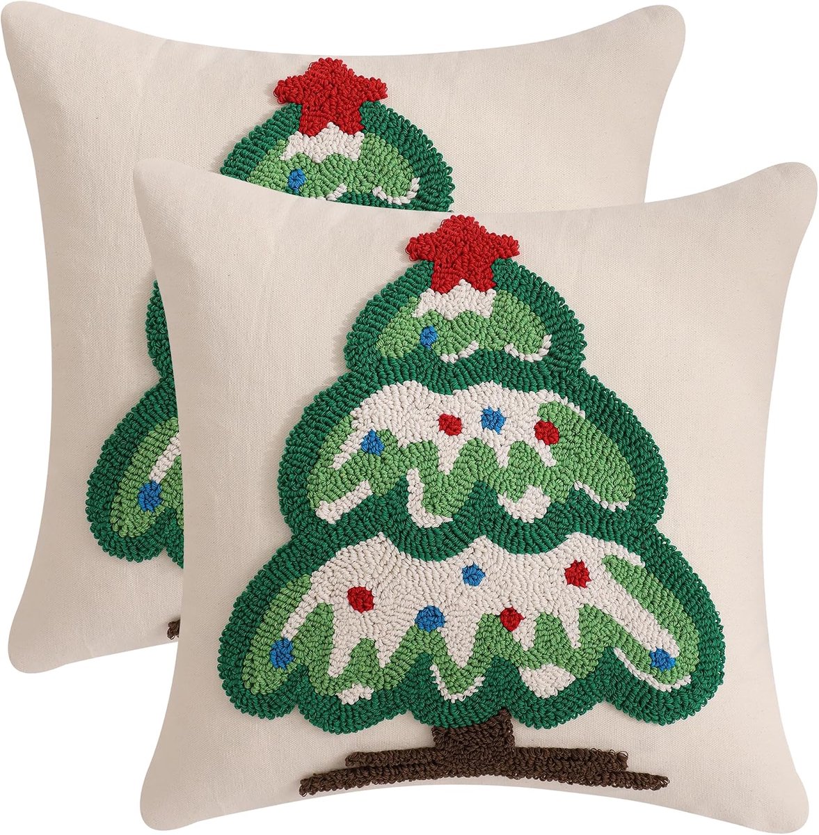 Set of 2 Cushion Covers Christmas Linen 3D Stereo Embroidery Green Christmas Tree Cushion Cover Modern Winter - ShopVlot