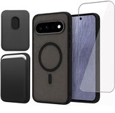 Hoesje + Pasjeshouder + Screenprotector geschikt voor Google Pixel 11 / 11 Pro - Portemonnee geschikt voor MagSafe - Magnetisch - Pasjes Houder - Creditcardhouder - Zwart