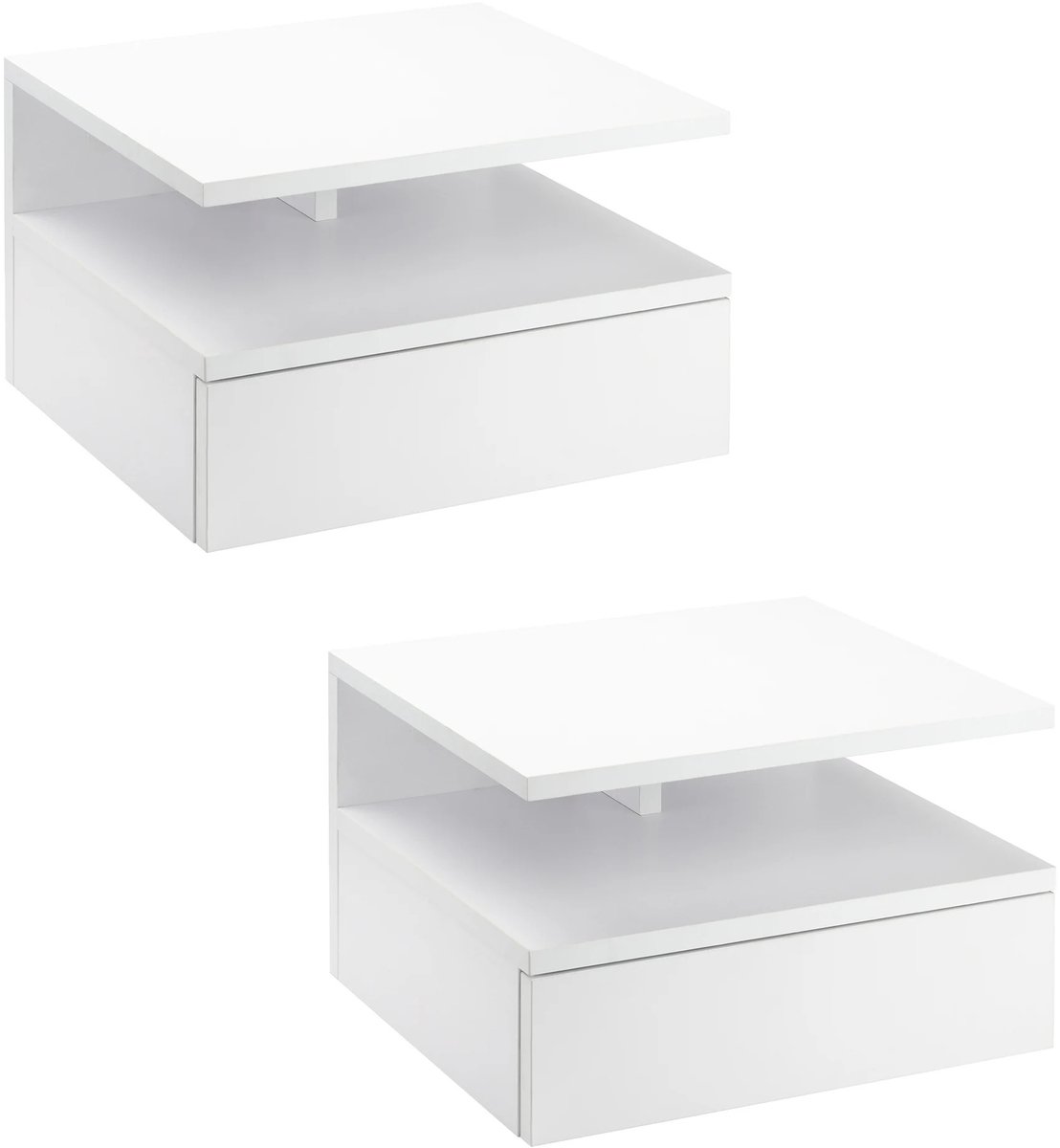 G&G nachtkasje - Set van 2 - Ladekast - Wandkast - Opbergkast - Slaapkamer - Zwevend - Open - Lade - Hout - 35x32x22,5cm - Wit