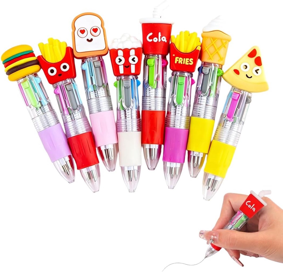 Verpakking met 8 balpennen, 4-in-1, intrekbaar, voor kinderen, 4 kleuren per pen - ShopVlot