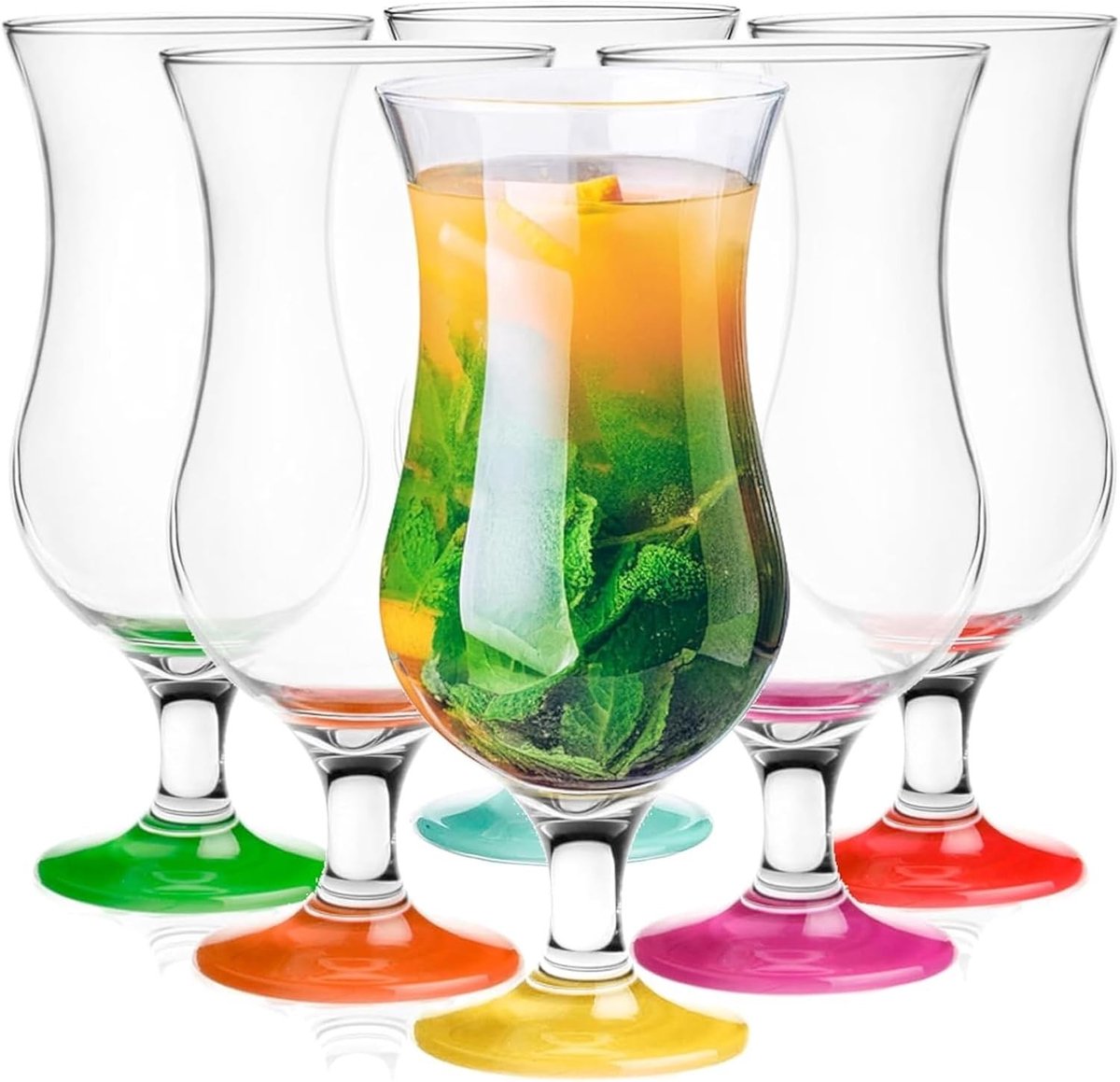 Limonadeglazen stapelbaar - Kleurenmix - 420 ml - Hoogglans Glas - Set van 6 Cocktail- en Longdrinkglazen voor Feest en Thuisgebruik
