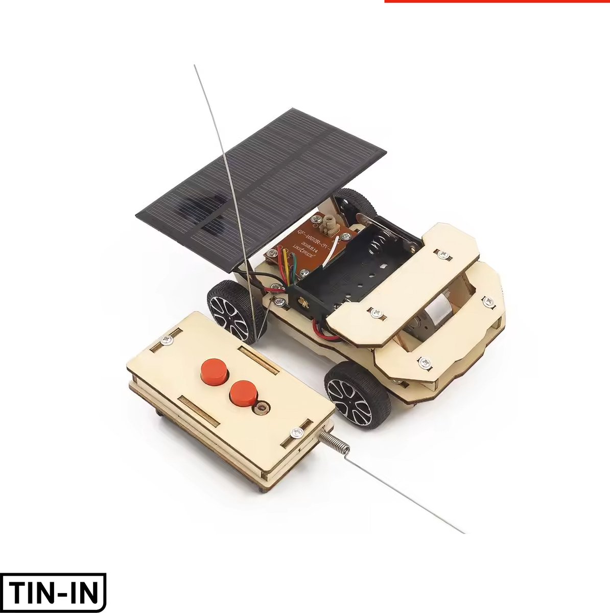 TIN-IN Houten 3D Puzzel Solar RC Auto - Modelbouwpakket op Zonne-energie met Afstandsbediening - Radiografisch Bestuurbaar - STEM Modelbouw