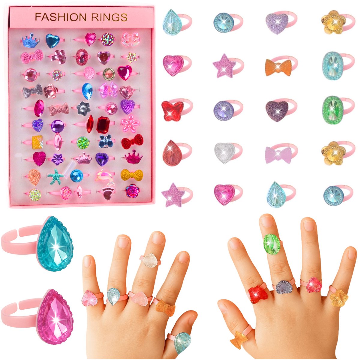 Beautyset Kinderringen Gekleurde Diamanten 50 St.