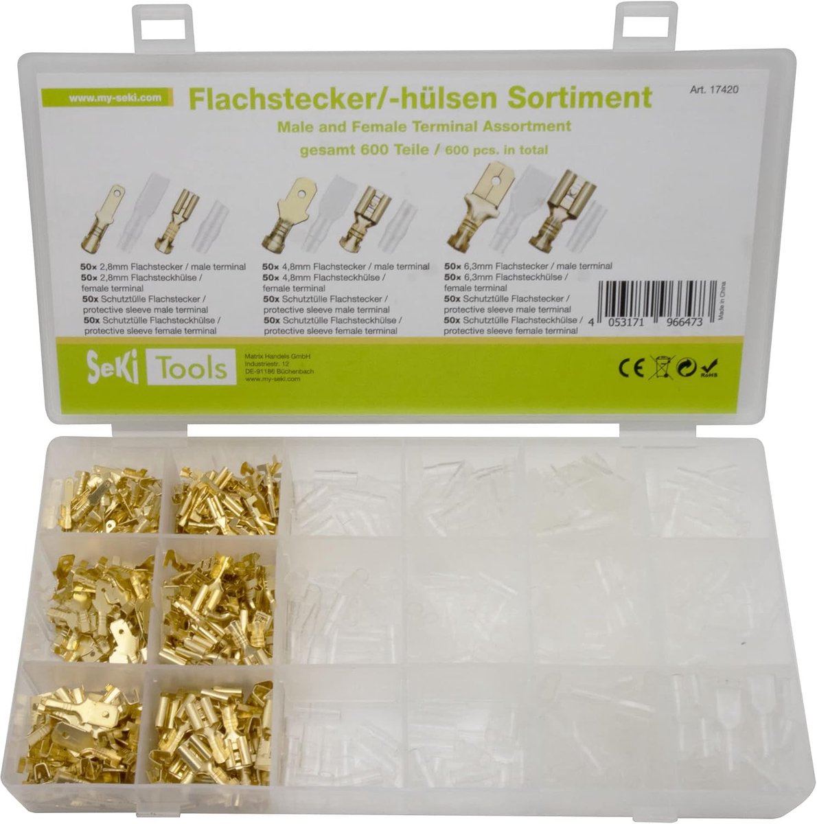 Flat stekkerhuls assortiment 600-delig - 2.8 mm, 4.8 mm en 6.3 mm - koper met messing coating - ideaal voor aansluiting - ShopVlot